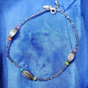 Avon Silver Tone Beaded Bracelet Anklet Multicolor 9-10